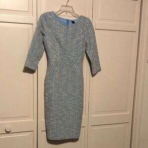 Jackie O style tweed 3/4 sleeve blue dress not sure of year